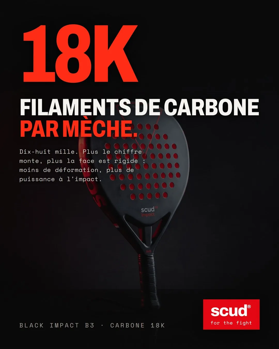 Visuel SCUD « 18K filaments de carbone par mèche » sur la Black Impact B3